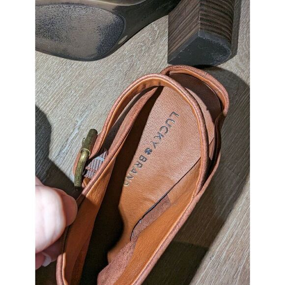 Lucky Brand Machiko Booties Womens 8.5 Brown Leather Distressed Stacked Heeled M - Picture 9 of 13